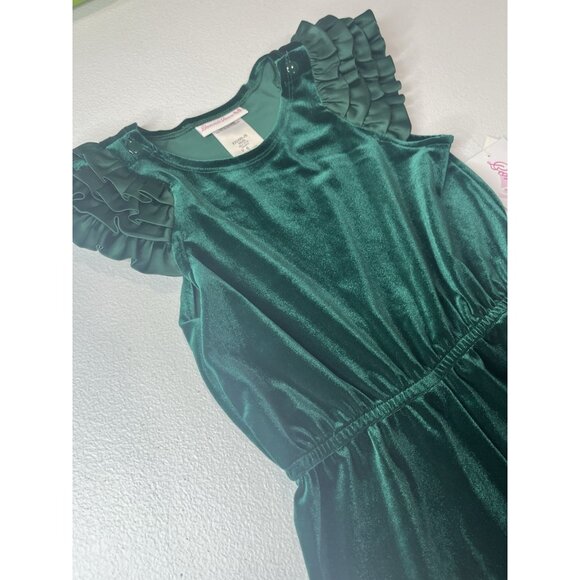 Bonnie Jean Girls Green Velvet Jumpsuit‎ Size 6 With Tags - Picture 3 of 9